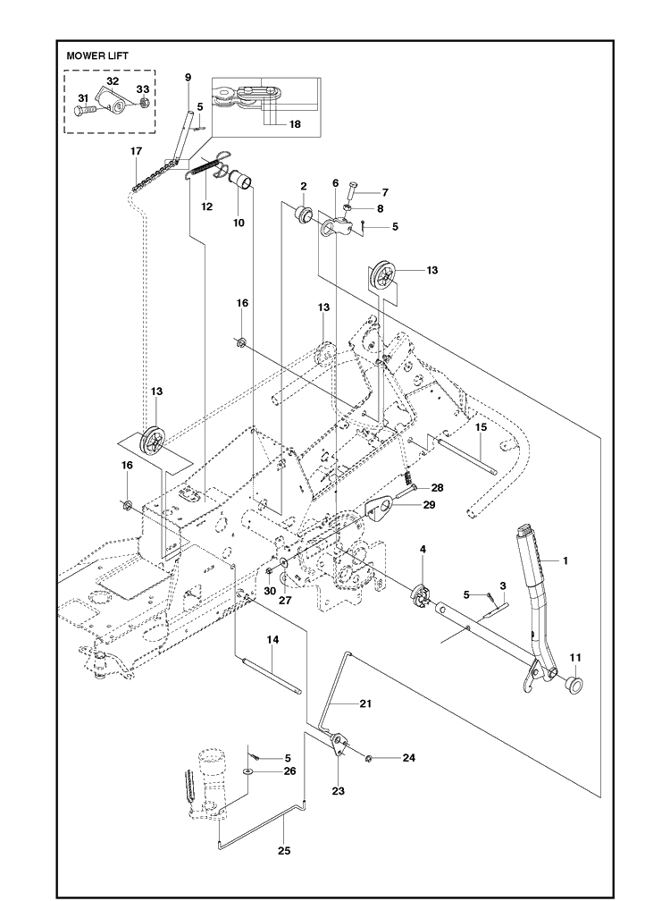 Mower Lift / Deck Lift 2 Diagram and Parts List for R214T AWD Husqvarna Lawn Mower