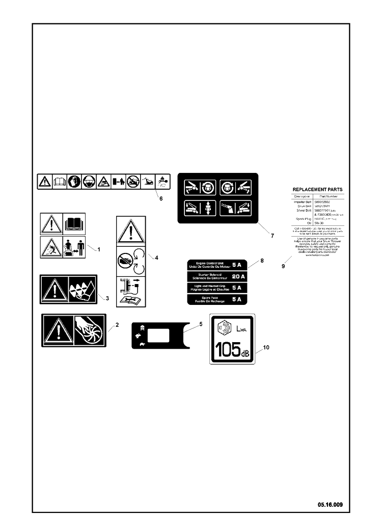 Decals Diagram and Parts List for ST424  Husqvarna Snow Blower