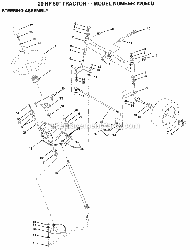 Steering Diagram and Parts List for Y2050D 1994 Husqvarna Lawn Tractor