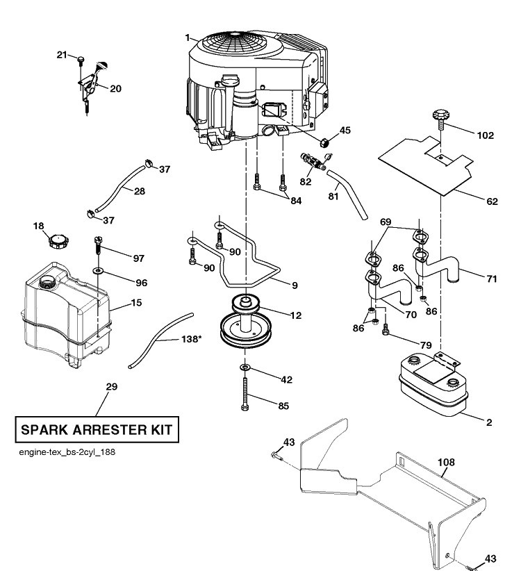 Engine Diagram and Parts List for TC242T  Husqvarna Lawn Tractor