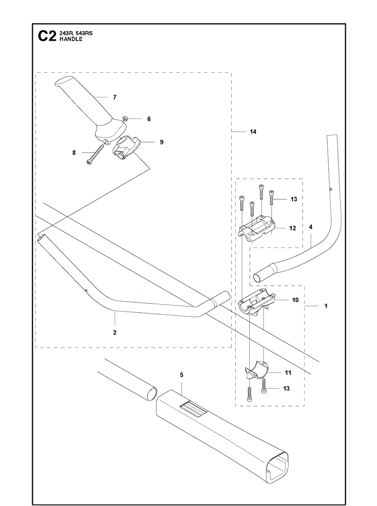 Handle Diagram and Parts List for 243R 20121000001-Current Husqvarna Brush Cutter