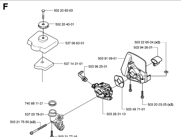 Carburetor And Air Filter Diagram and Parts List for 326HE4 (X-SERIES)(20033100001-20040100000) Husqvarna Hedge Trimmer
