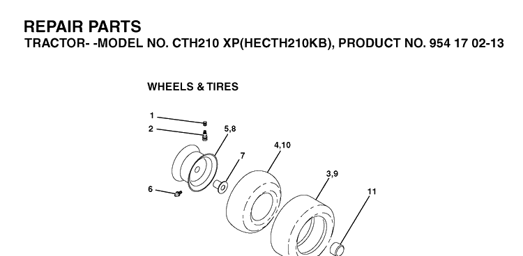 Wheels And Tires Diagram and Parts List for CTH210XP (HECTH210KB)(2004-01) Husqvarna Lawn Tractor