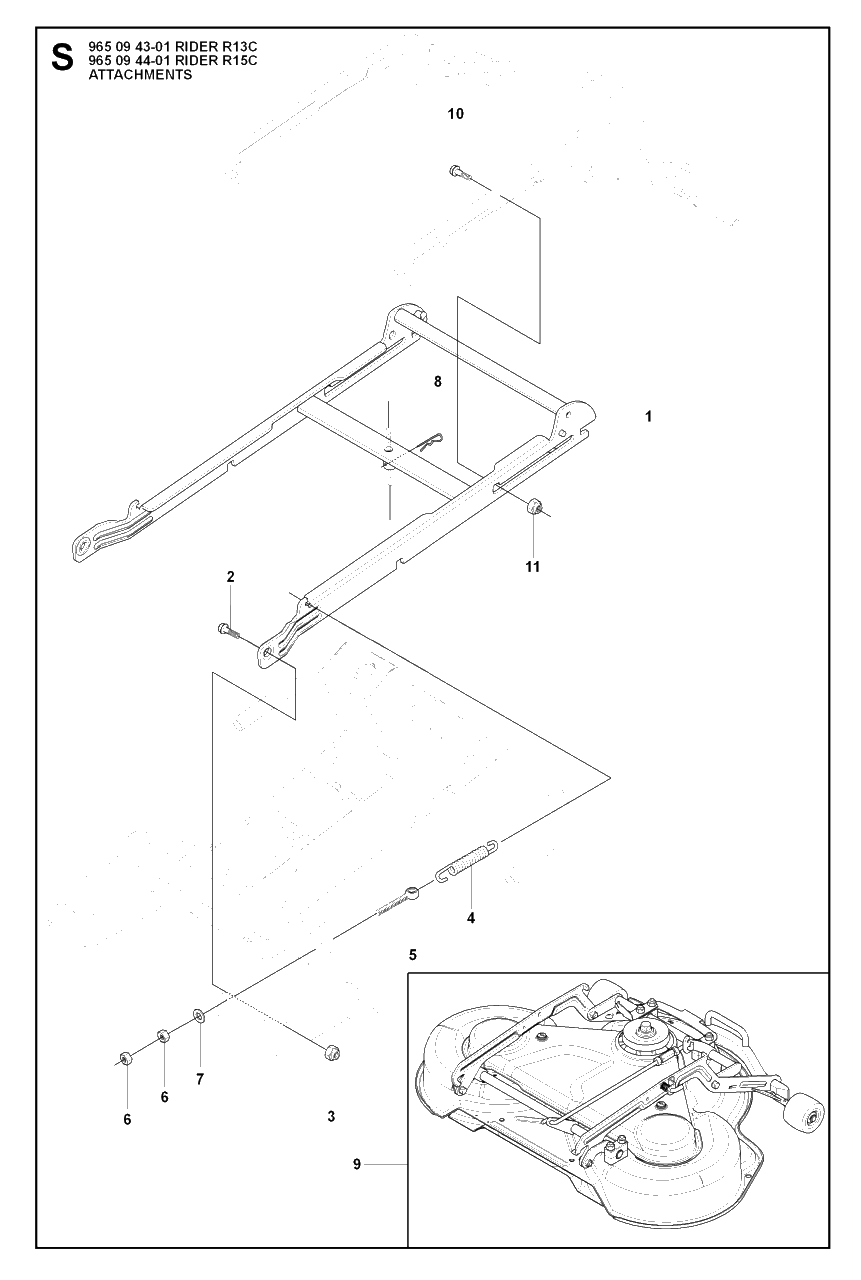 Attachments Diagram and Parts List for R13C (965094301)(2007-01) Husqvarna Lawn Tractor