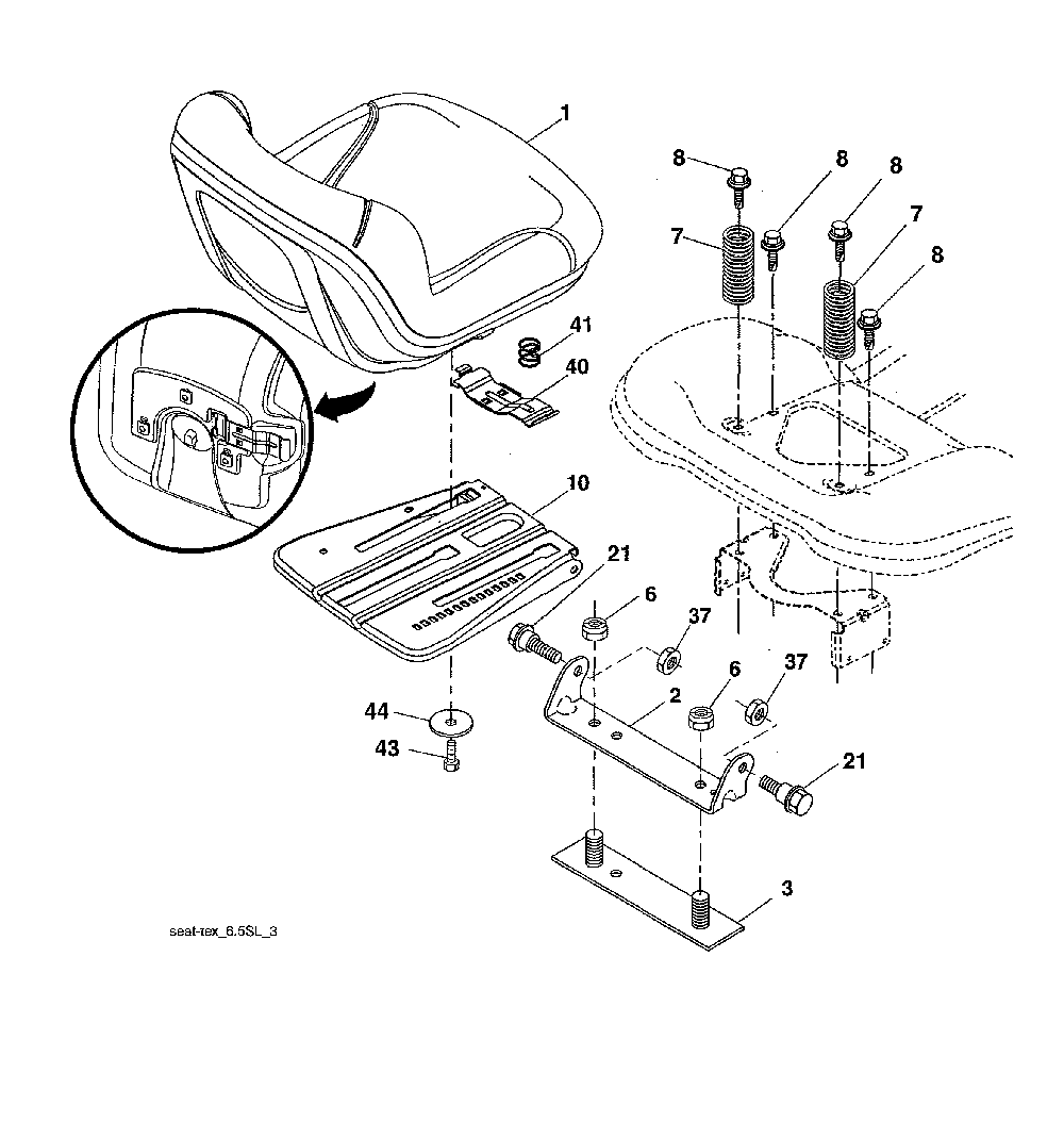 Seat assembly Diagram and Parts List for 917280022  Husqvarna Lawn Tractor