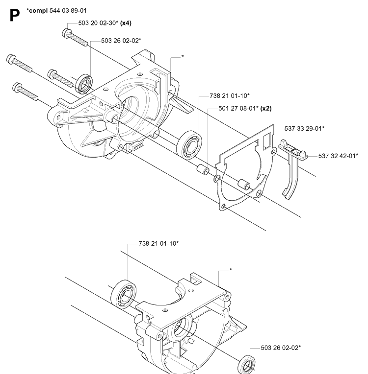 Crankcase Diagram and Parts List for 335R  Husqvarna Brush Cutter