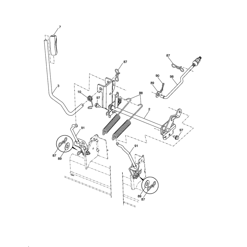 Mower Lift Diagram and Parts List for 917287561  Husqvarna Lawn Tractor