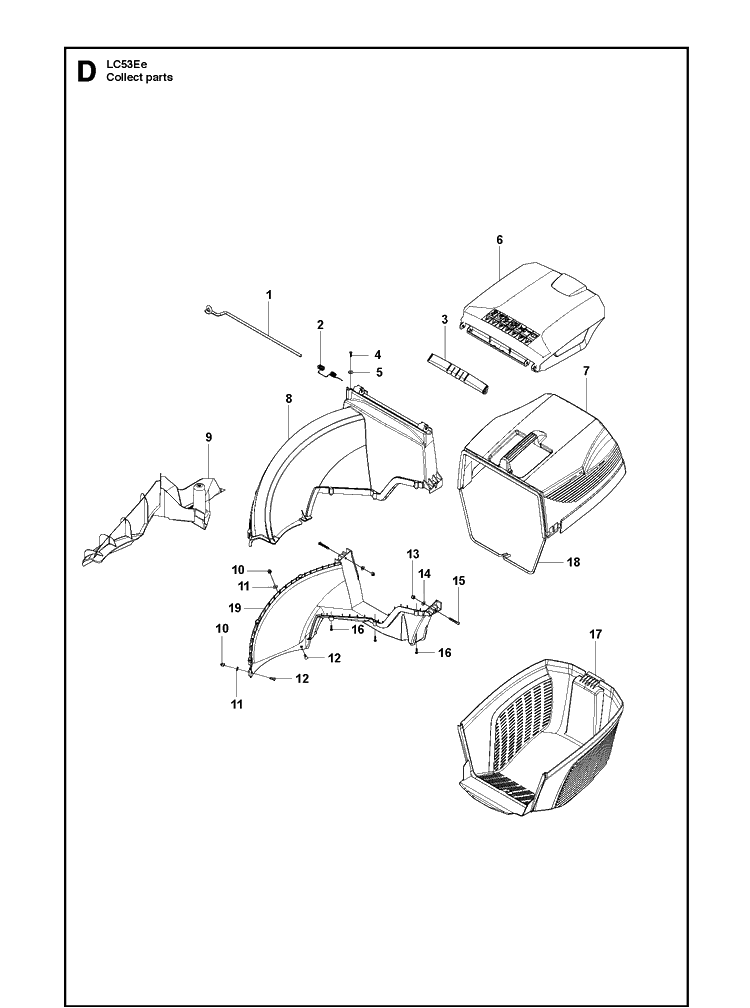 Bagger Diagram and Parts List for LC53EE  Husqvarna Lawn Mower
