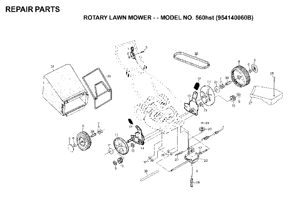 Repair Parts Diagram and Parts List for 560HST (954140060B, 532702511)(1998-10) Husqvarna Lawn Mower