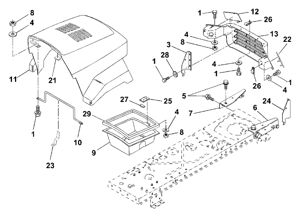 Hood Diagram and Parts List for LR111 (954001212-A)(1994-07) Husqvarna Lawn Tractor