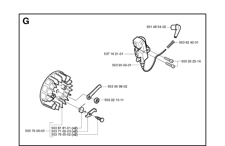 Ignition System Diagram and Parts List for 336 20034000001-20040100000 Husqvarna Chainsaw