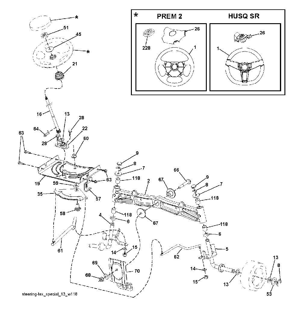 Steering Diagram and Parts List for YTH2754T (96041006201)(2008-11) Husqvarna Lawn Tractor