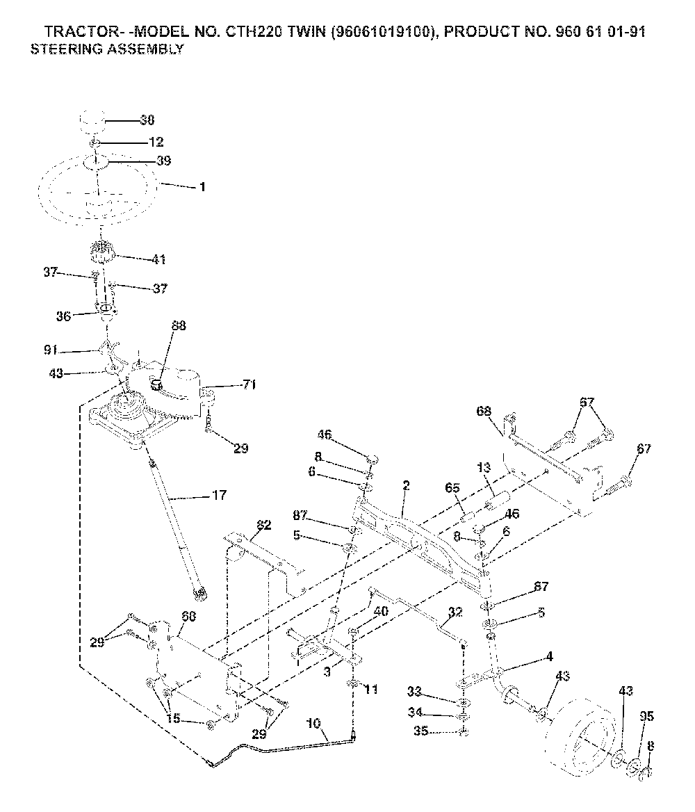 Steering Diagram and Parts List for CTH220TWIN (96061019100, 960610191)(2007-04) Husqvarna Lawn Tractor