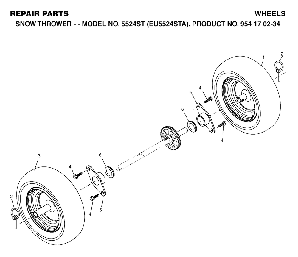 Wheels And Tires Diagram and Parts List for 5524ST (954170234-A)(2004-09) Husqvarna Snow Blower