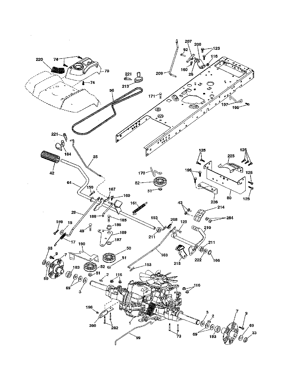 Drive Diagram and Parts List for 96045005700  Husqvarna Lawn Tractor