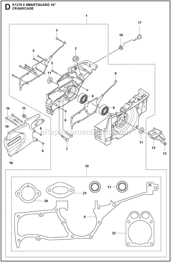 Crankcase Diagram and Parts List for K1270II  Husqvarna Concrete Saw