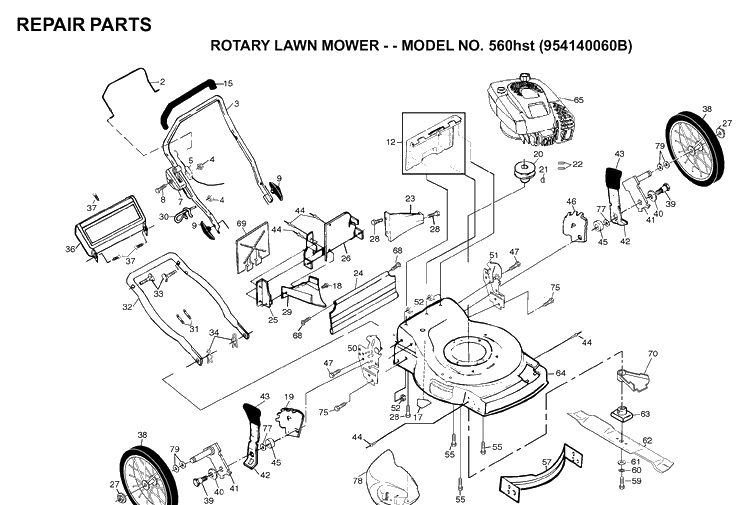 Repair Parts Diagram and Parts List for 560HST (954140060B)(1998-10) Husqvarna Lawn Mower