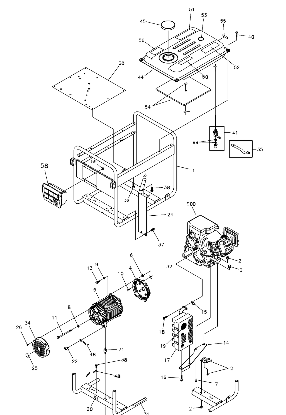 Main Unit Diagram and Parts List for 030369-0  Husqvarna Generator