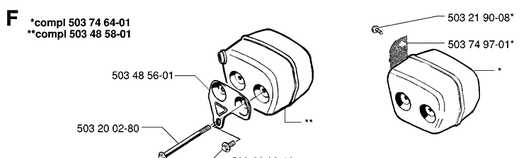 Muffler Diagram and Parts List for 42 19944900001-19950600000 Husqvarna Chainsaw