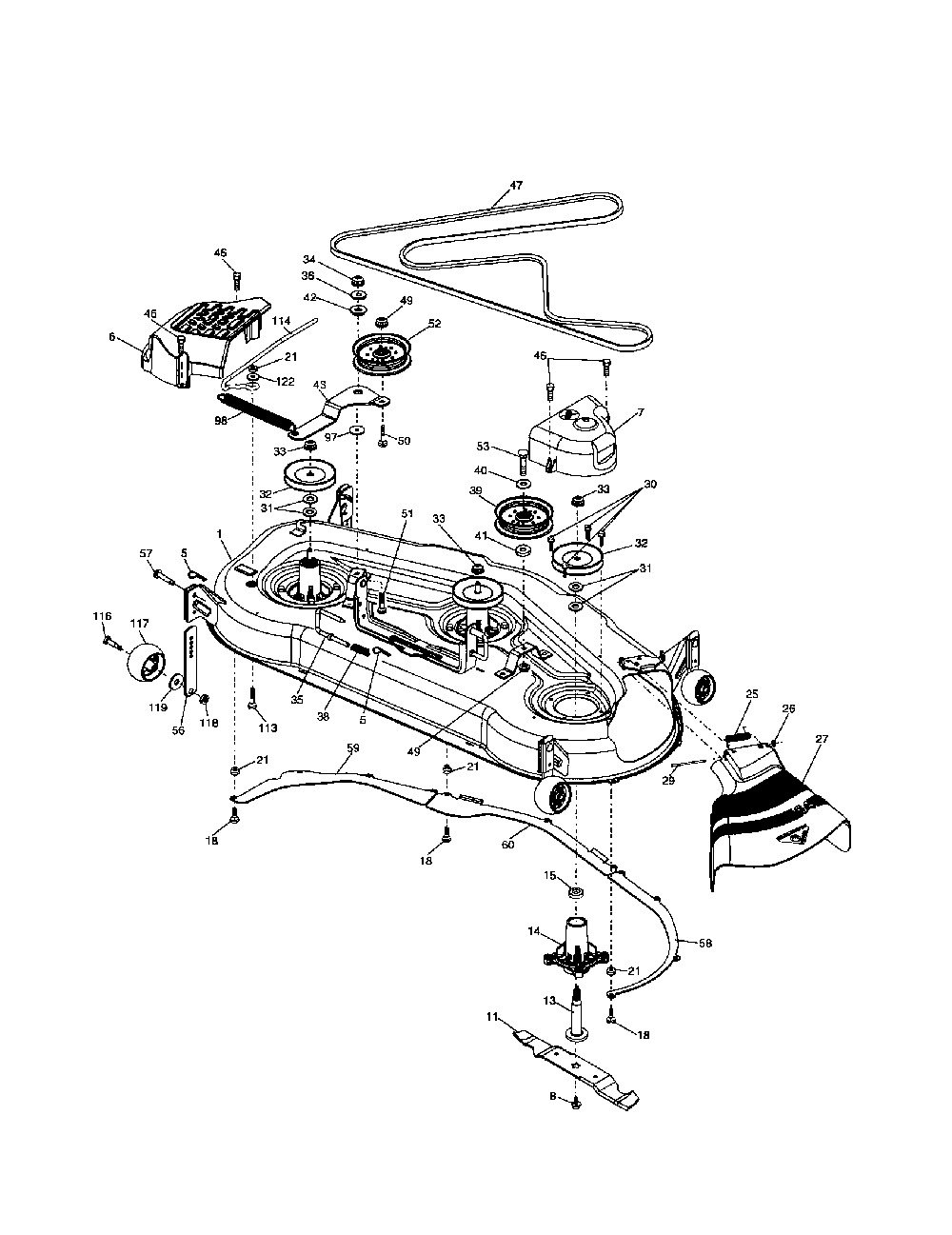 Mower deck Diagram and Parts List for 917279090  Husqvarna Lawn Tractor