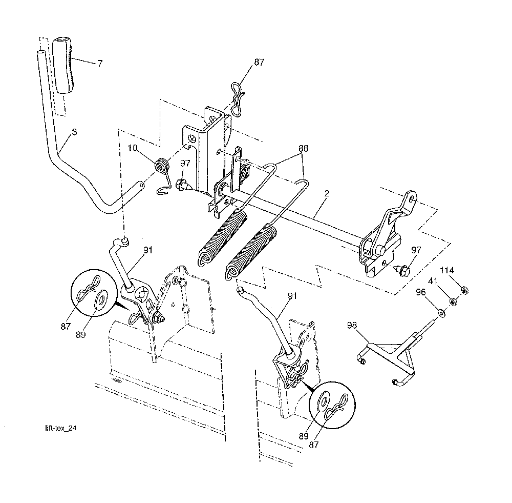 Mower lift Diagram and Parts List for 96043028100  Husqvarna Lawn Tractor