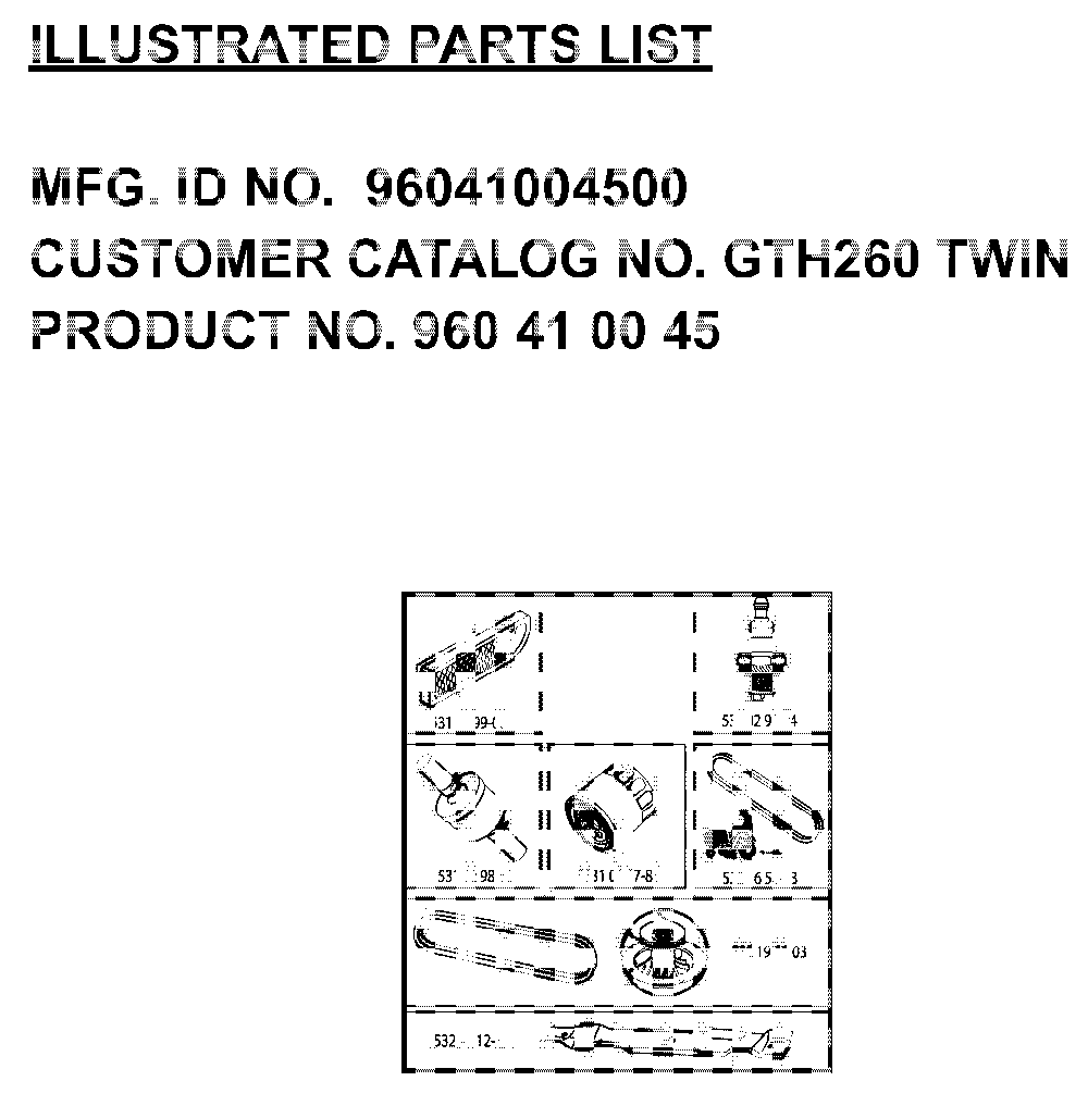 Frequently Used Parts Diagram and Parts List for GTH260TWIN (96041004500, 960410045)(2007-02) Husqvarna Lawn Tractor