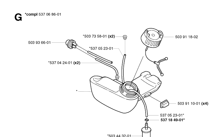 Fuel Tank Diagram and Parts List for 325E 20020900001-Current Husqvarna Edger