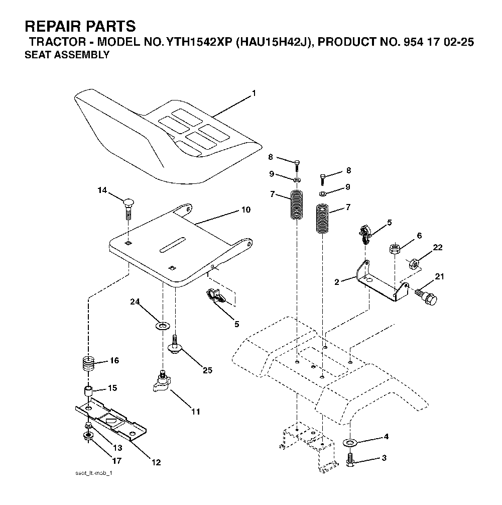 Seat Diagram and Parts List for YTH1542XP (HAU15H42J, 954170225)(2004-09) Husqvarna Lawn Tractor