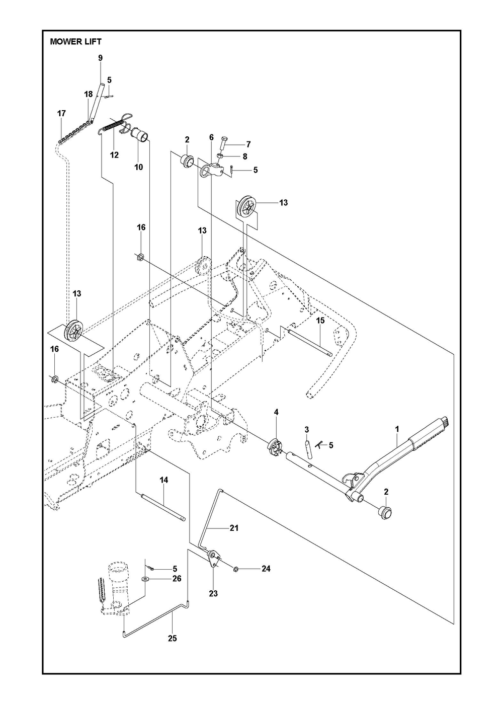 Mower Lift / Deck Lift Diagram and Parts List for R216TAWD 2022 Husqvarna Lawn Tractor