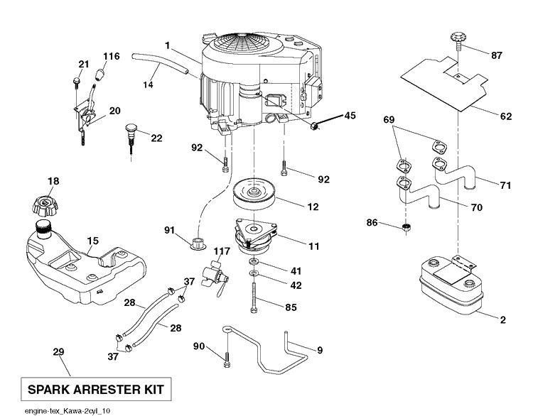 Engine Diagram and Parts List for YTH24V48LS (96043011601)(2011-01) Husqvarna Lawn Tractor
