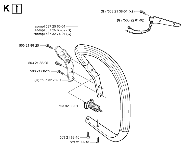 Handle Diagram and Parts List for 359 20050600001-20060600000 Husqvarna Chainsaw