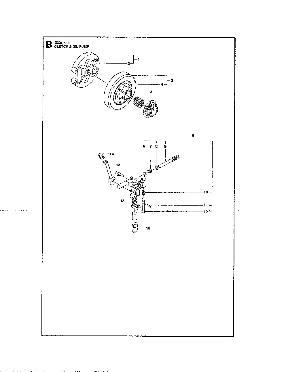 Clutch/oil pump Diagram and Parts List for 965030298  Husqvarna Chainsaw
