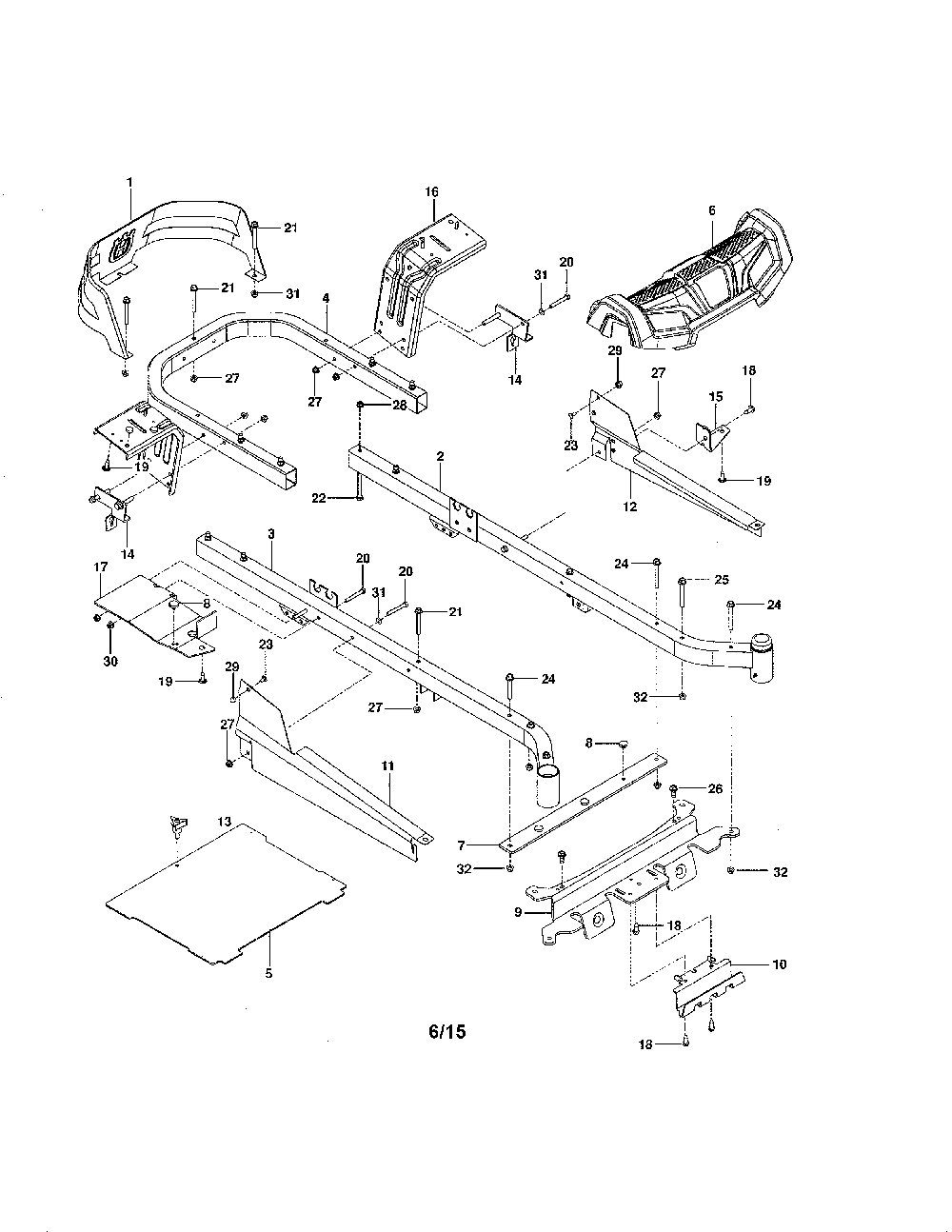 Frame Diagram and Parts List for 967324401-00  Husqvarna Lawn Mower