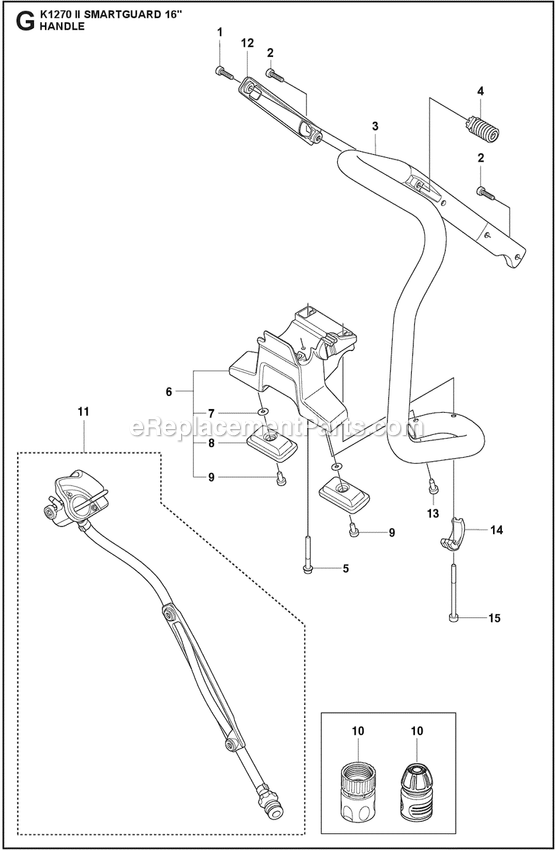 Handle Diagram and Parts List for K1270II  Husqvarna Concrete Saw