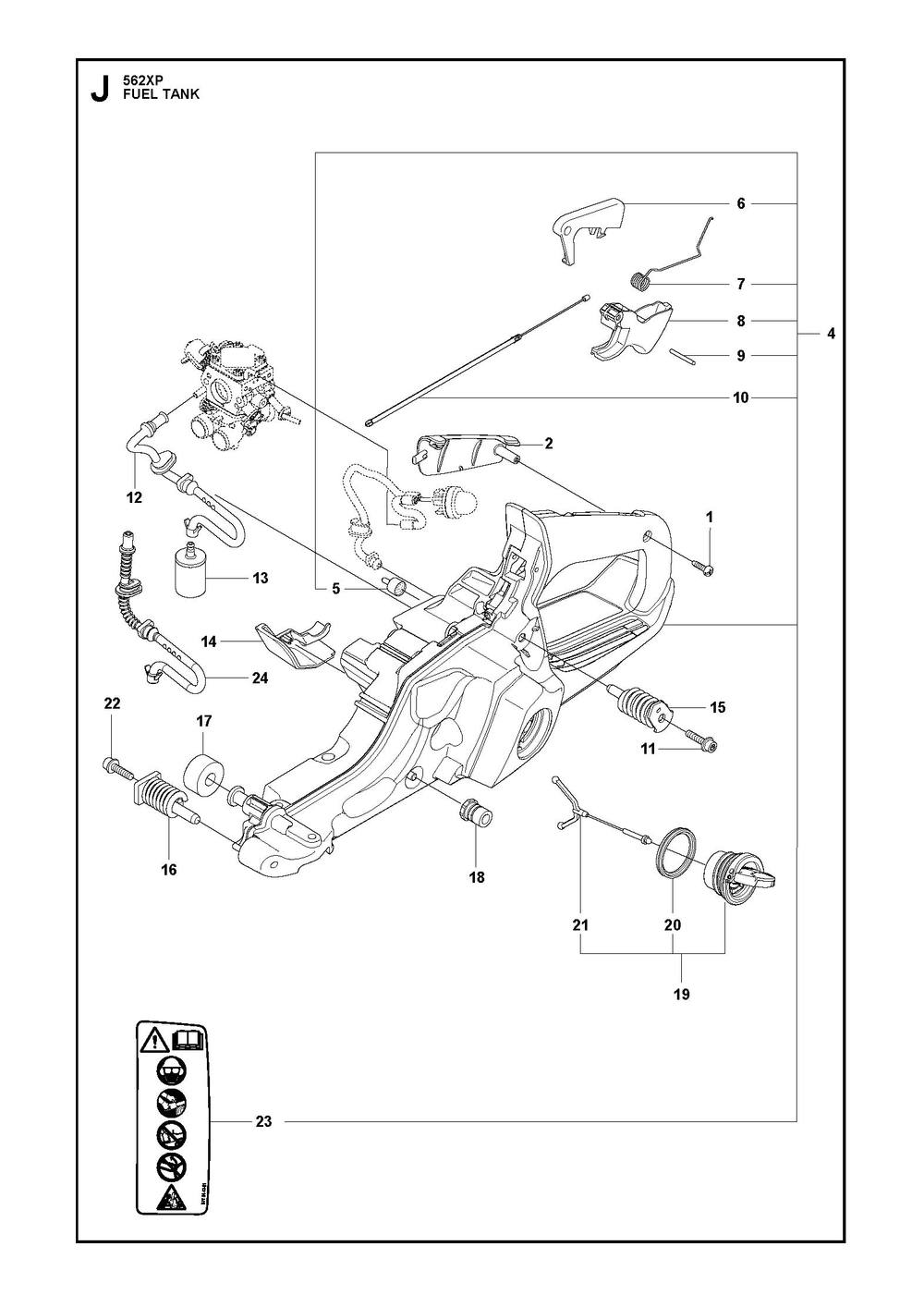 Fuel Tank Diagram and Parts List for 562XP-562XPG 562 XP W - 562 XP GW Husqvarna Chainsaw