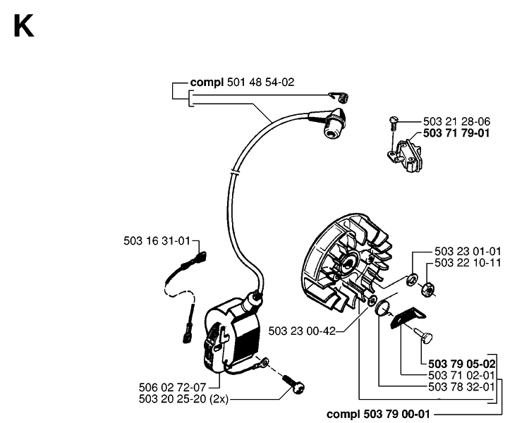 Ignition System Diagram and Parts List for 55 (RANCHER)(19983100001-20001900000) Husqvarna Chainsaw