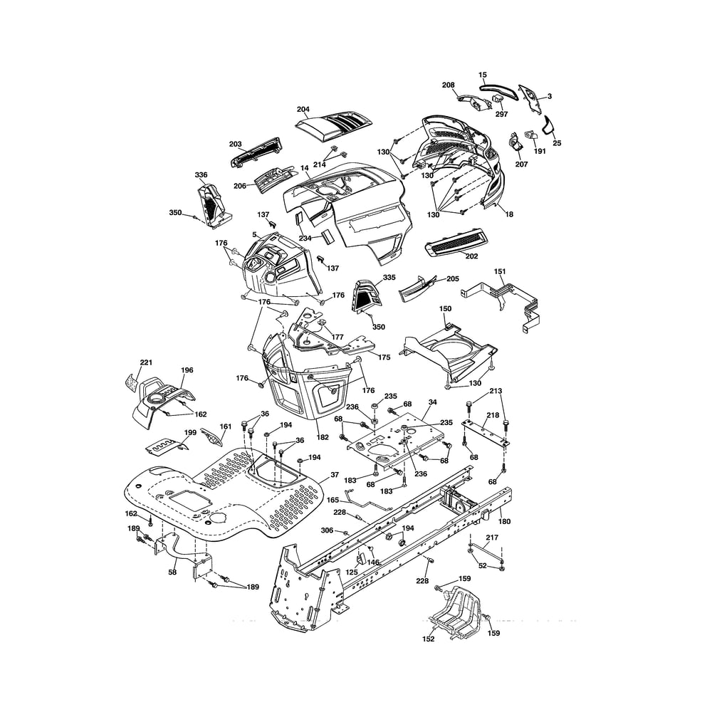 Chassis Diagram and Parts List for LGT2654-96043018300  Husqvarna Lawn Tractor