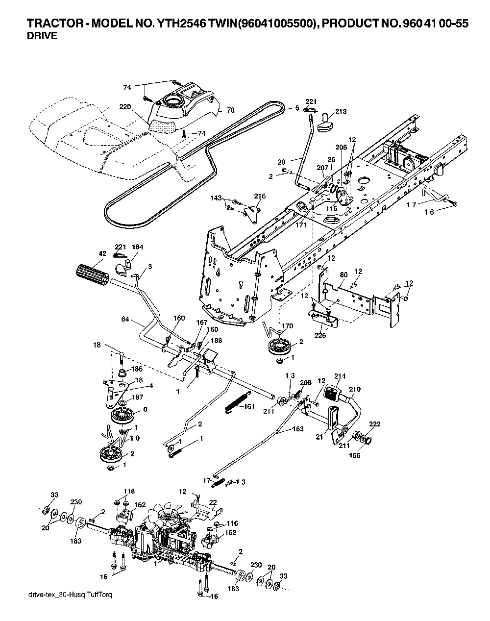 Drive Diagram and Parts List for YTH2546TWIN (96041005500, 960410055)(2007-04) Husqvarna Lawn Tractor