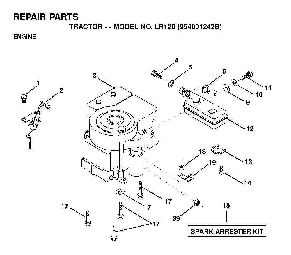 Engine Diagram and Parts List for LR120 (954001242B)(1995-02) Husqvarna Lawn Tractor