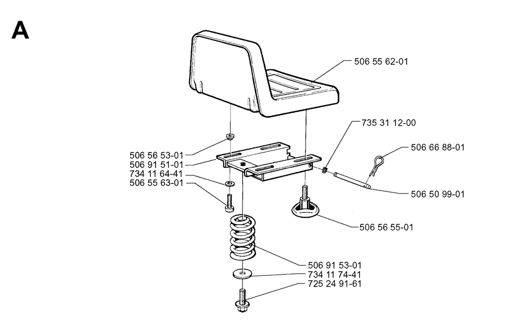 Seat Diagram and Parts List for R16H 1999-02 Husqvarna Lawn Tractor