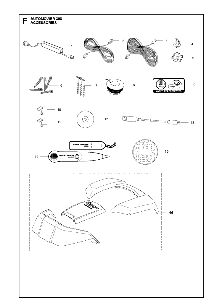 Accessories Diagram and Parts List for 308 2013-01 Husqvarna Lawn Mower