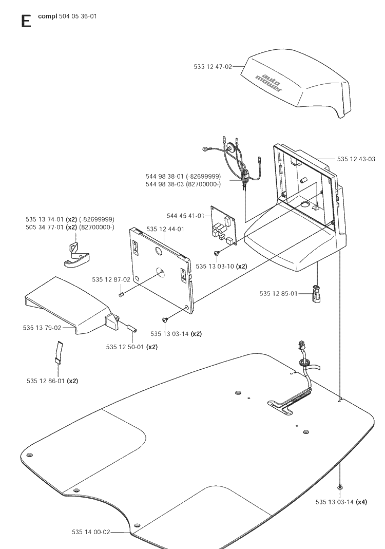 Charging Station Diagram and Parts List for 220AC 2008-05 Husqvarna Lawn Mower