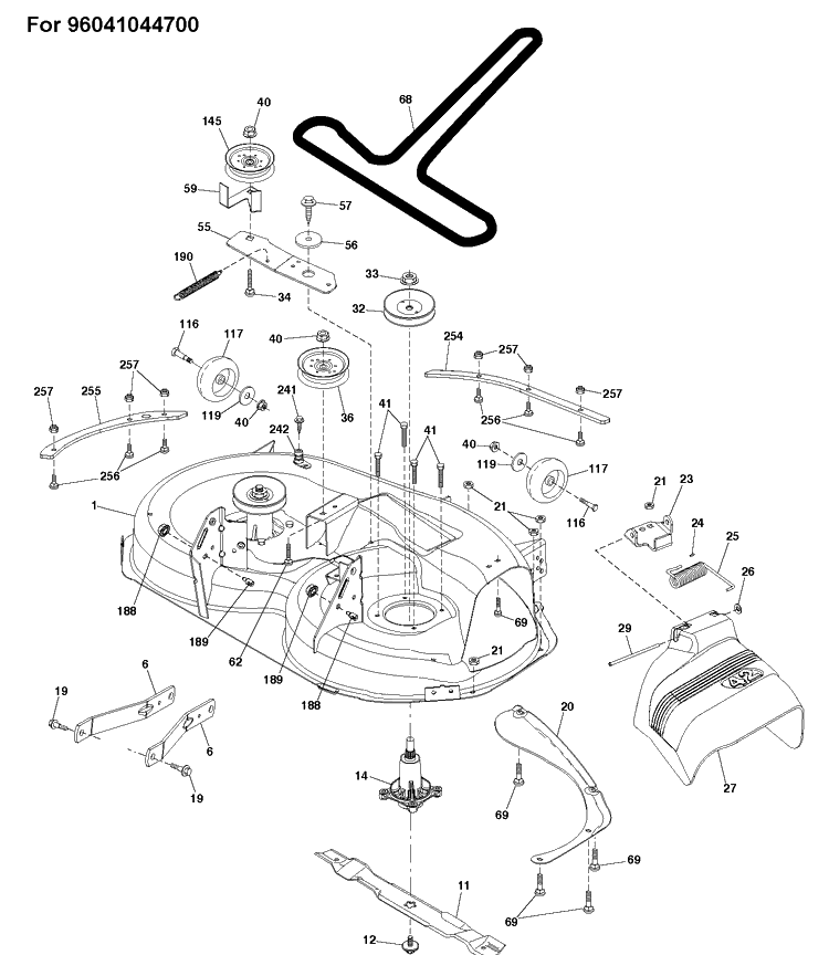 Mower Deck / Cutting Deck Diagram and Parts List for TS242D  Husqvarna Lawn Tractor