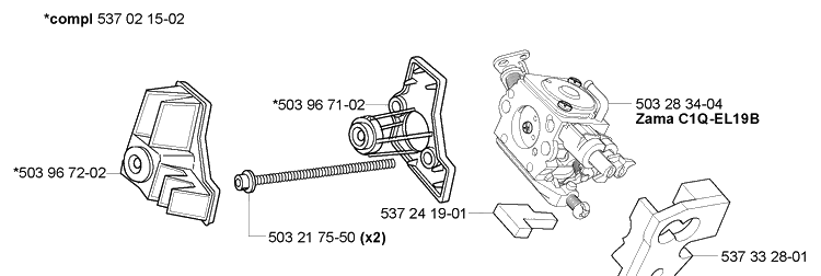 Air Filter/Carburetor Diagram and Parts List for 338XPT 2005-03 Husqvarna Chainsaw