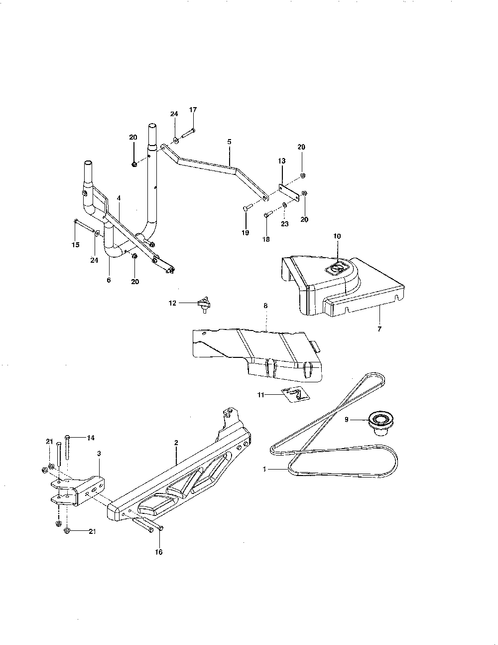 Shield/mounts/weights/belt Diagram and Parts List for 967303601-00  Husqvarna Lawn Mower