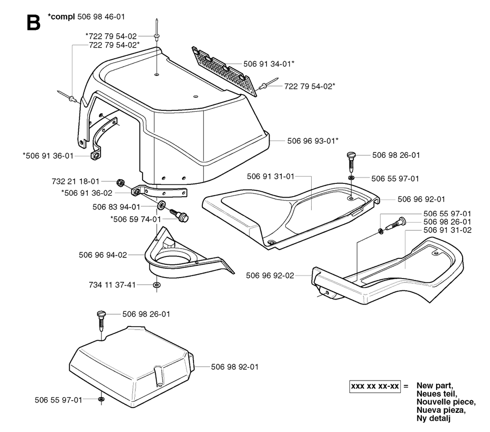 Hood Diagram and Parts List for R11 2002-02 Husqvarna Lawn Tractor