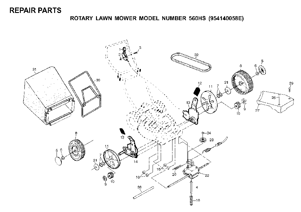 Repair Parts Diagram and Parts List for 560HS (954140058E, 532702511)(1999-12) Husqvarna Lawn Mower