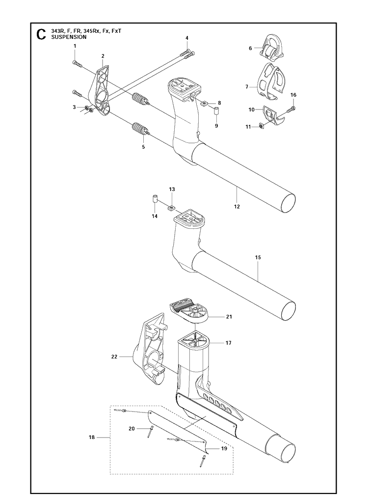Suspension Diagram and Parts List for 343FR  Husqvarna Brush Cutter