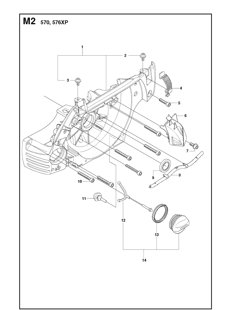 Crankcase Diagram and Parts List for 576XP 20090100001-Current Husqvarna Chainsaw