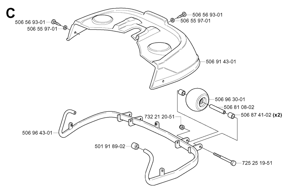 Protection Frame Diagram and Parts List for R13 (953950401)(2004-01) Husqvarna Lawn Tractor